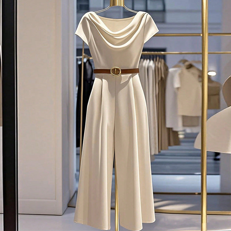 Elegant Satin Wide Leg Jumpsuit With Quarter Sleeves