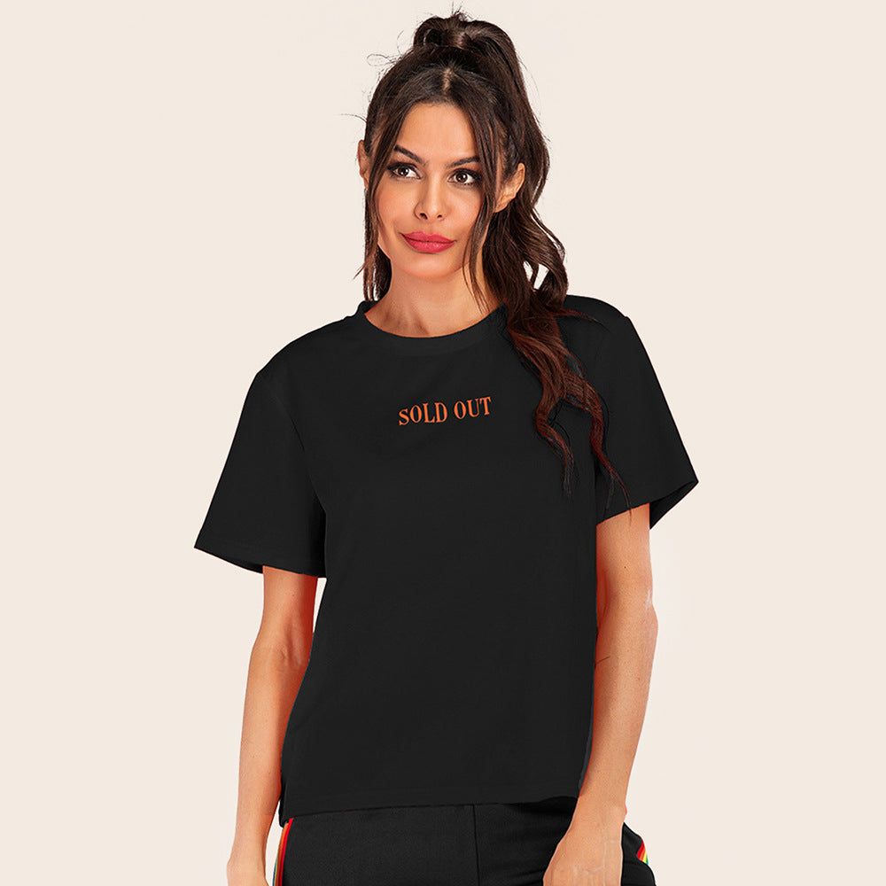 Round Neck Letter Print Short Sleeve Casual Everyday T-Shirt