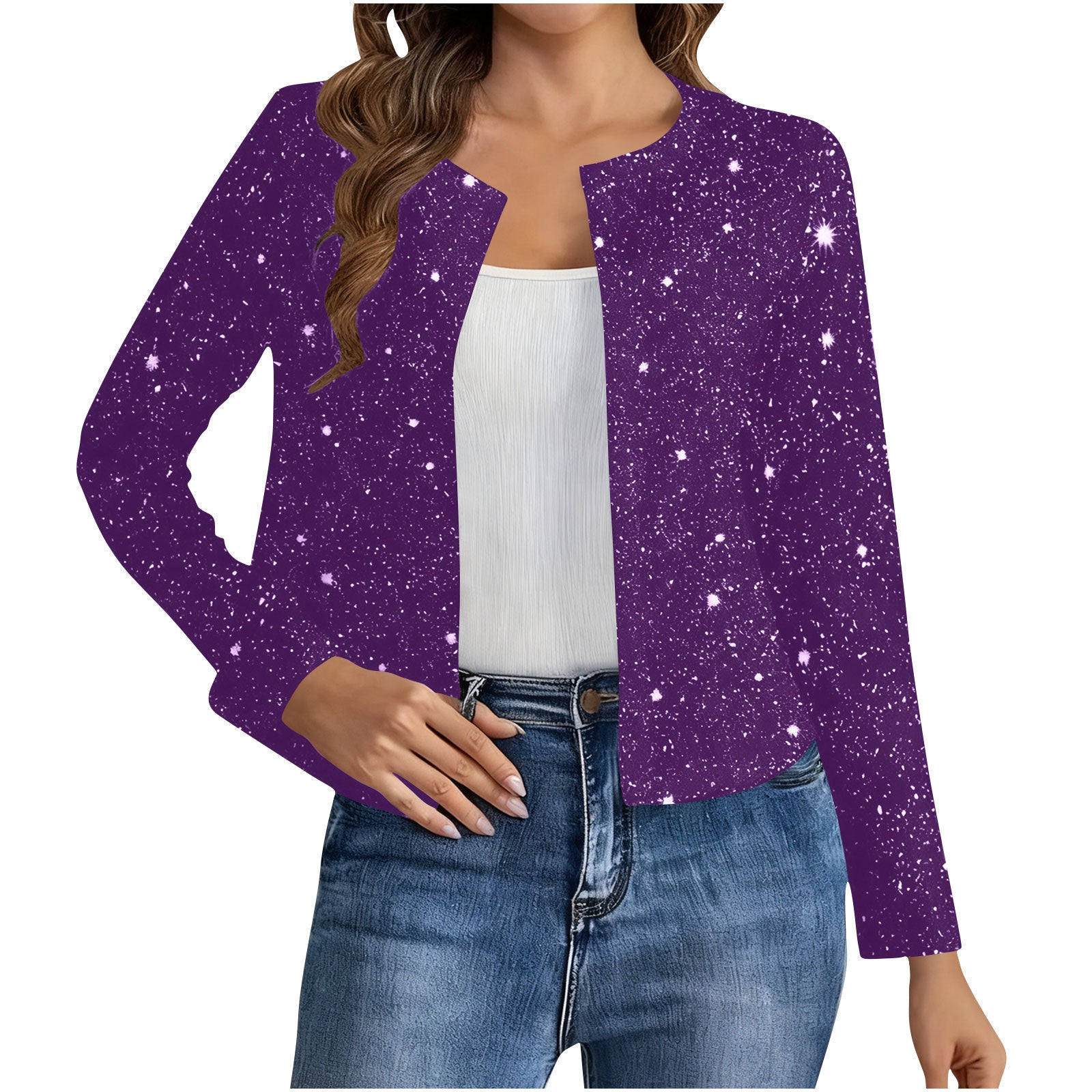 Shimmering Gold-Foil Long Sleeve Cardigan Jacket