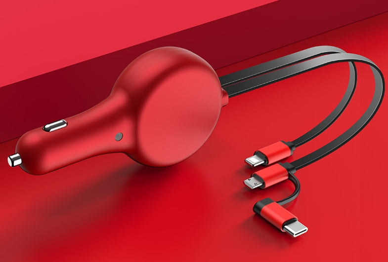 Retractable Dual?Cable Car Fast Charger With QC3.0 And PD Output