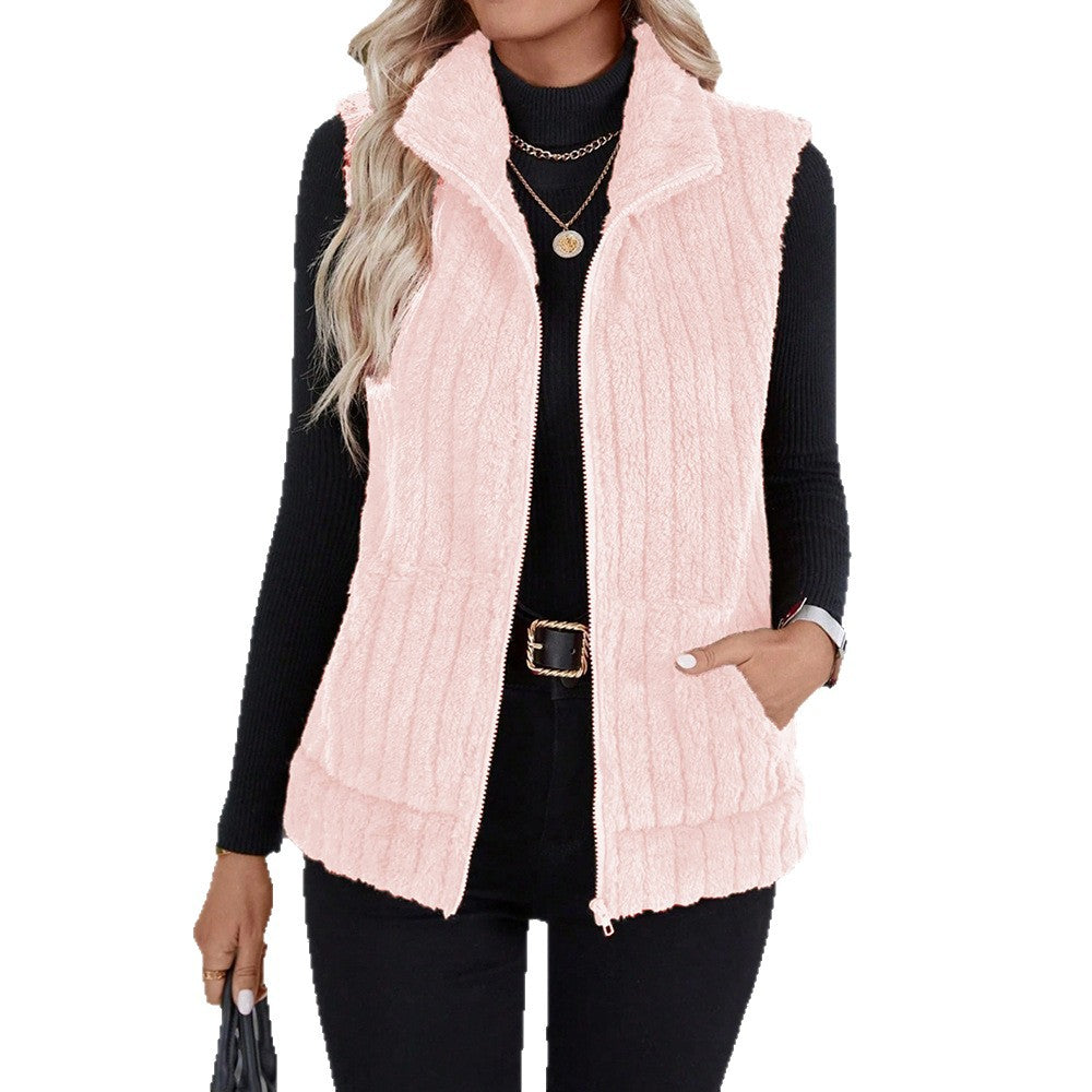 Versatile Lapel Zip Vest Top For Casual Street Style