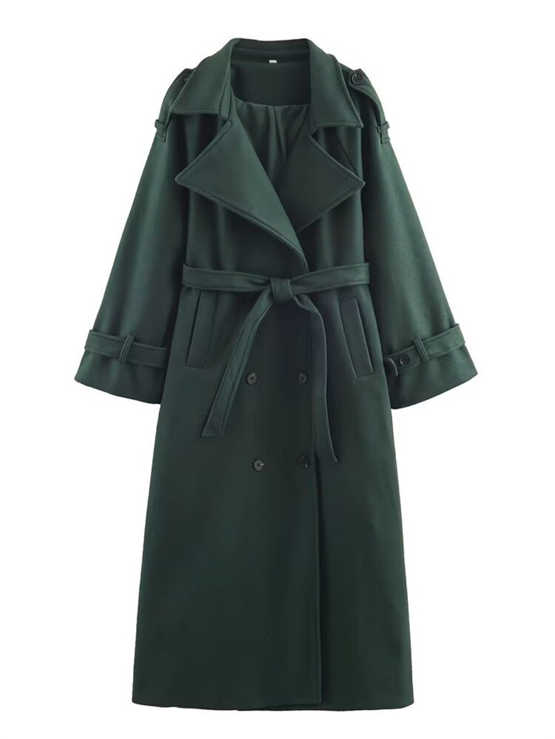 Double-Breasted Wool Coat Women's Long Elegant Commute Overcoat