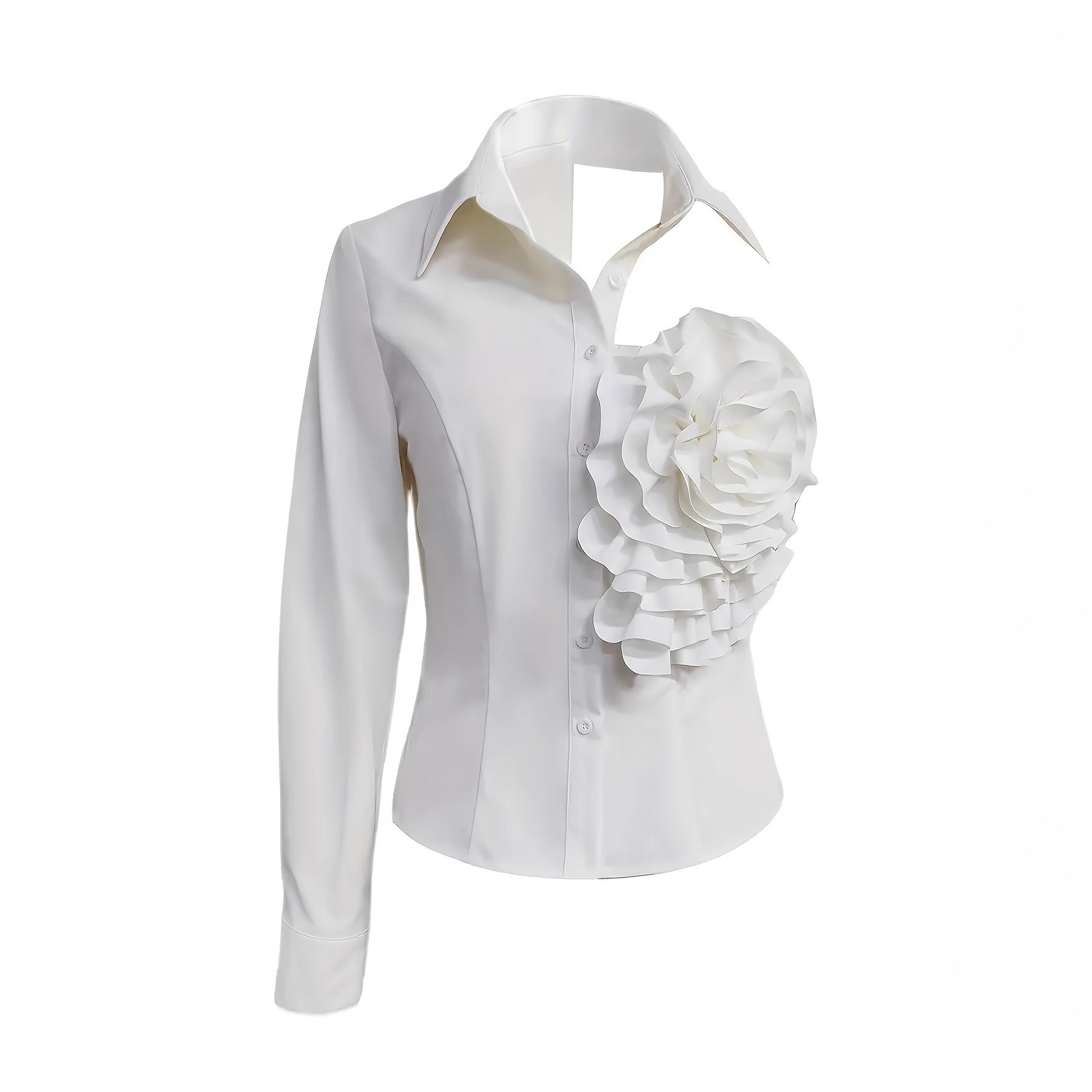 Women's Elegant One-Shoulder Long Sleeve Floral Detail Blouse