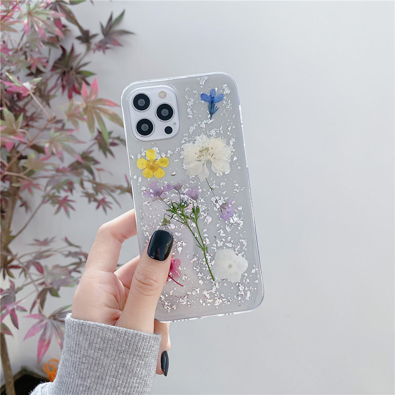 Clear TPU Floral Silver Foil Protective Phone Case For iPhone