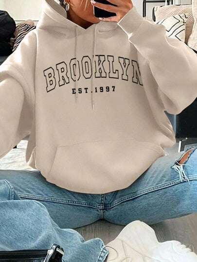 Loose Fit Printed Hoodie With Drawstring Hood