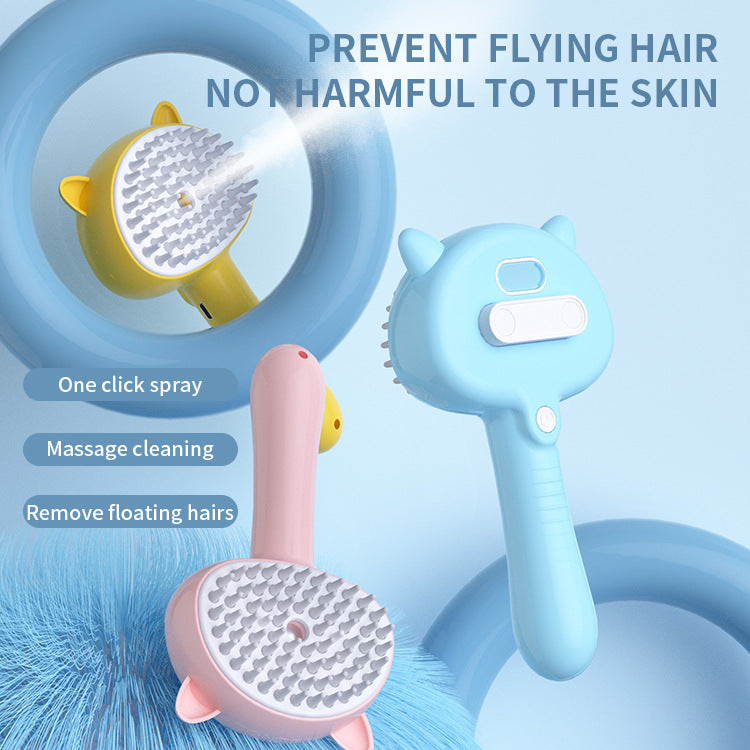Rechargeable Mist Cat Grooming Brush With Self Cleaning Design