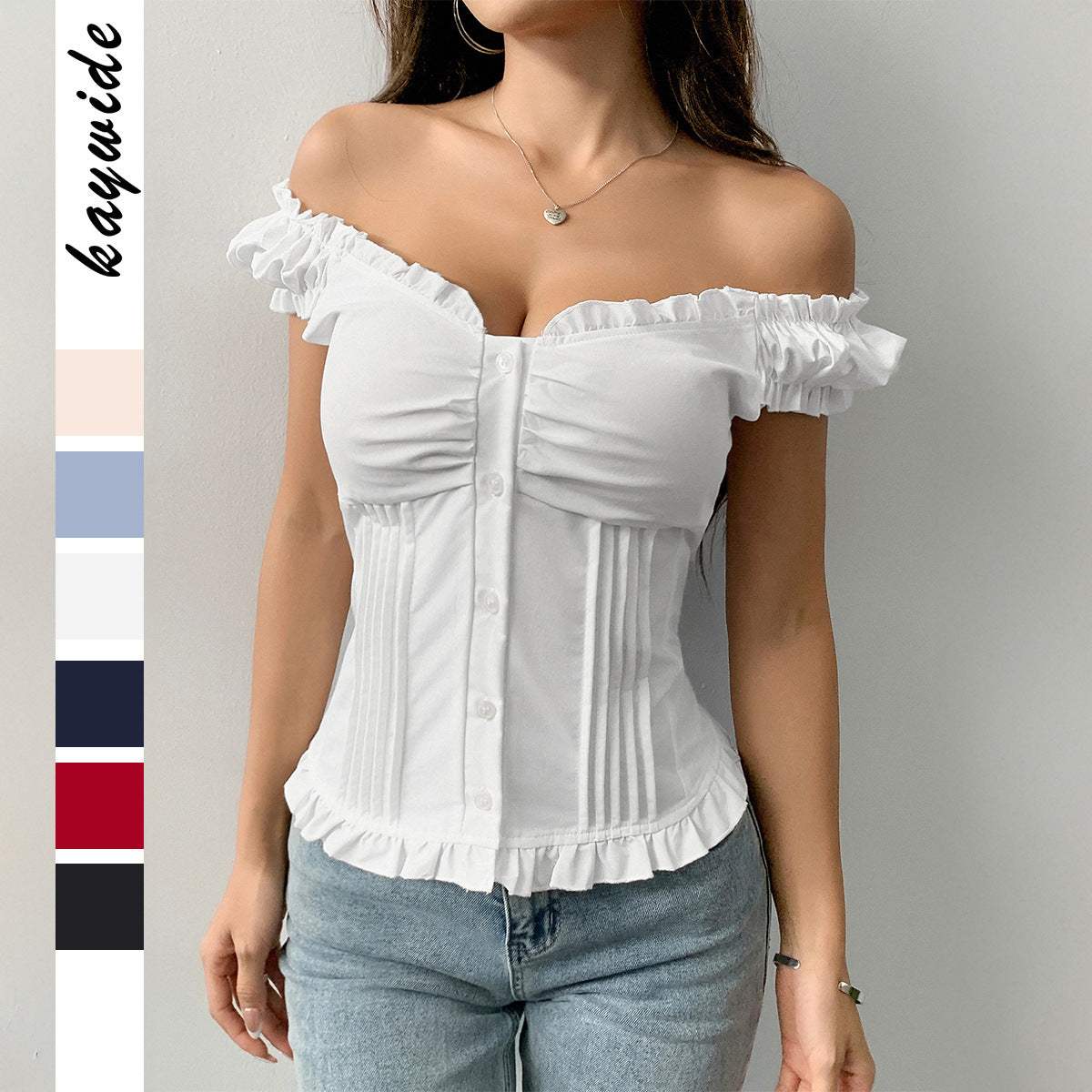 Ruffled Edge Sleeveless Short-Length Solid Color Summer Vest Top