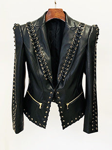 Heavy Industry Eyelet Rope Slim PU Coat And Skirt Set