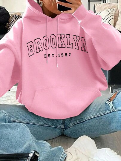 Loose Fit Printed Hoodie With Drawstring Hood
