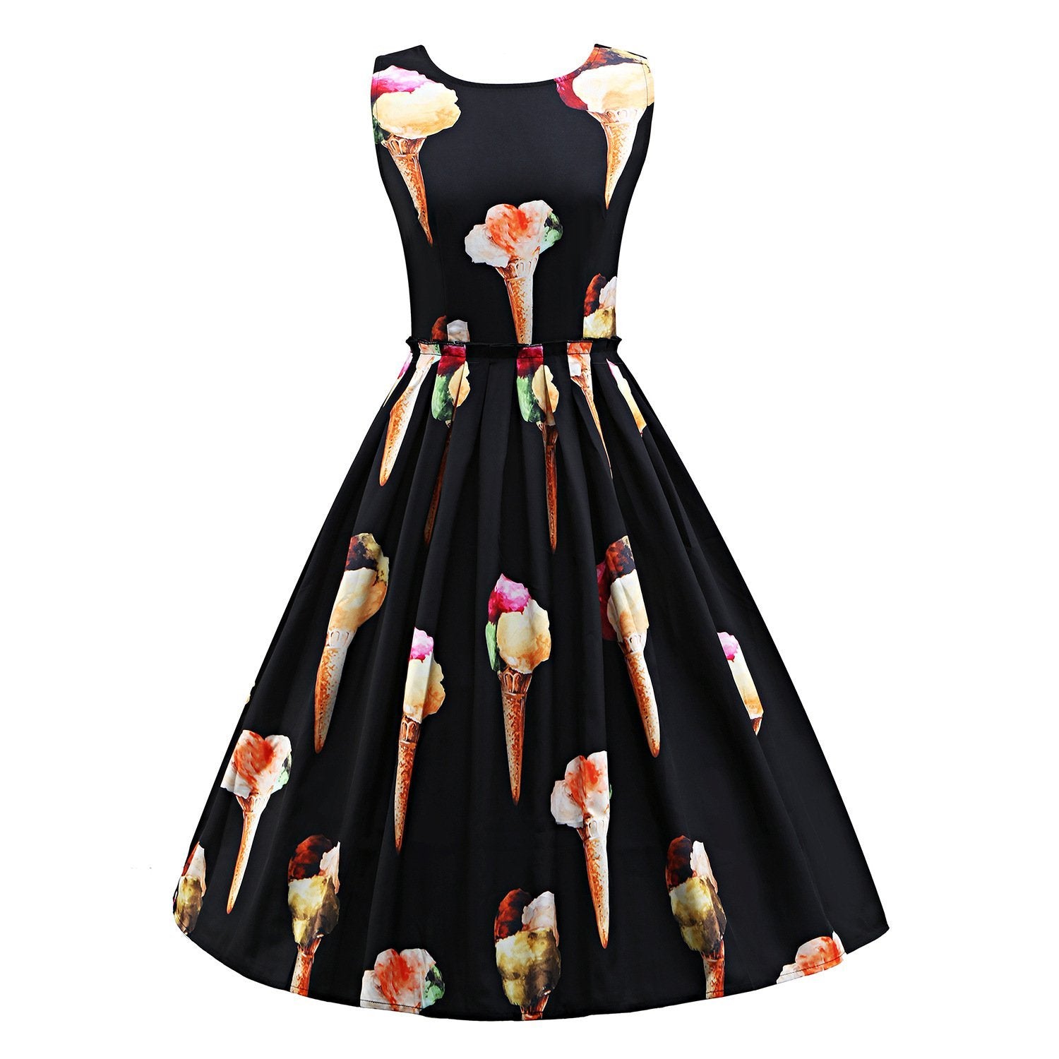 A-Linien-Kleid mit Plissee-Dessert-Print