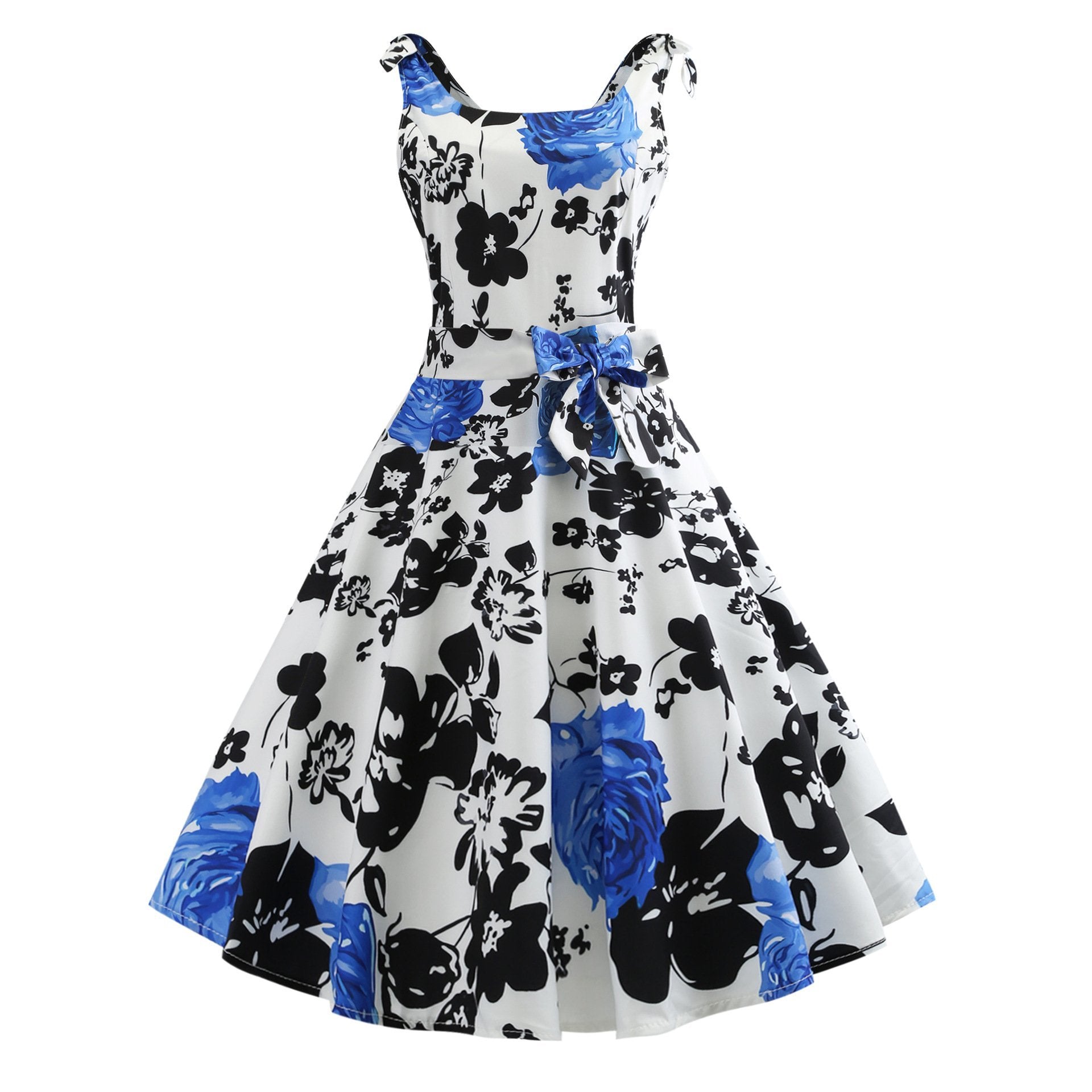 Bedrucktes Vintage-Kleid mit Falten vorne