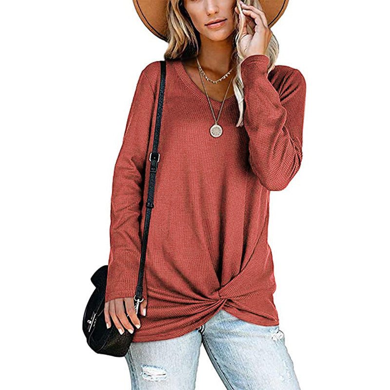 Bunched Long Sleeve Autumnal Solid Color Top - THEONE APPAREL