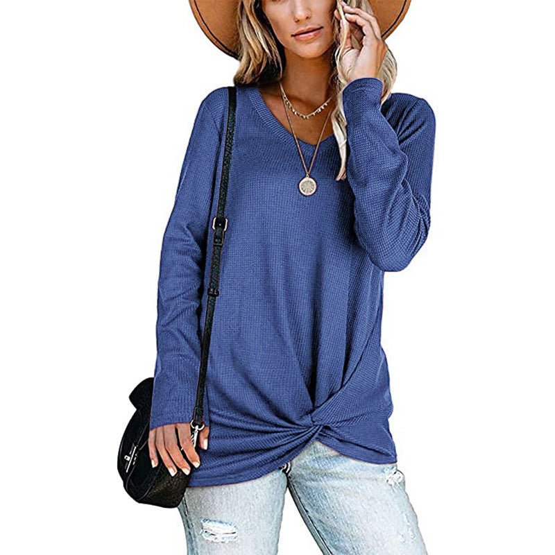 Bunched Long Sleeve Autumnal Solid Color Top - THEONE APPAREL