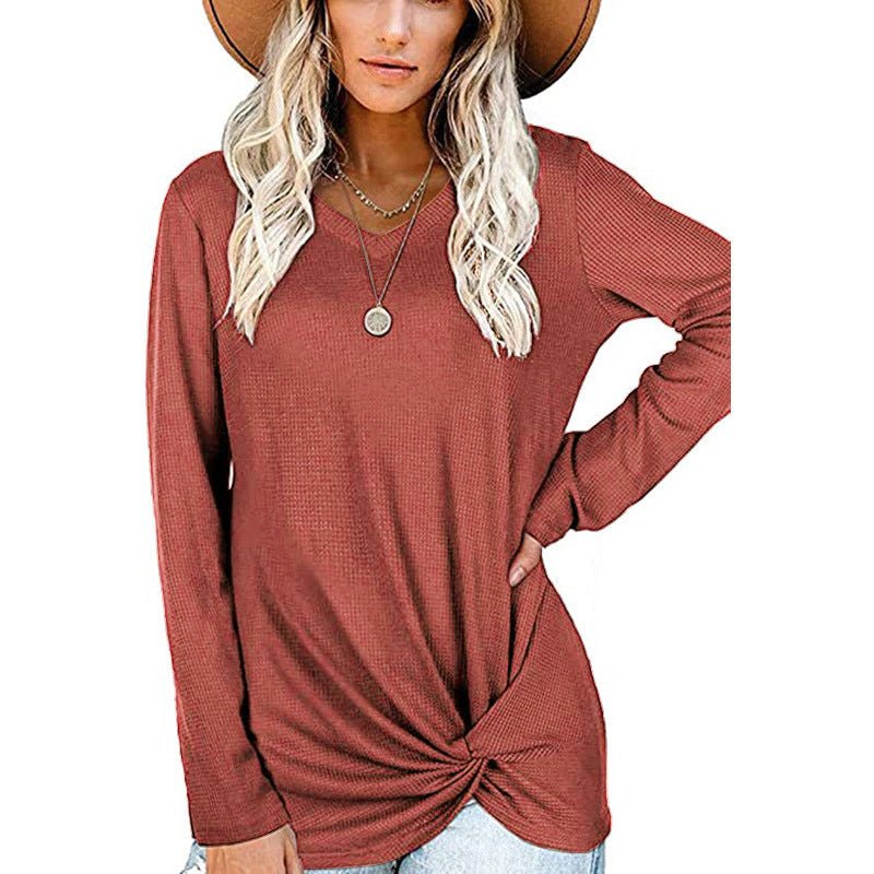 Bunched Long Sleeve Autumnal Solid Color Top - THEONE APPAREL