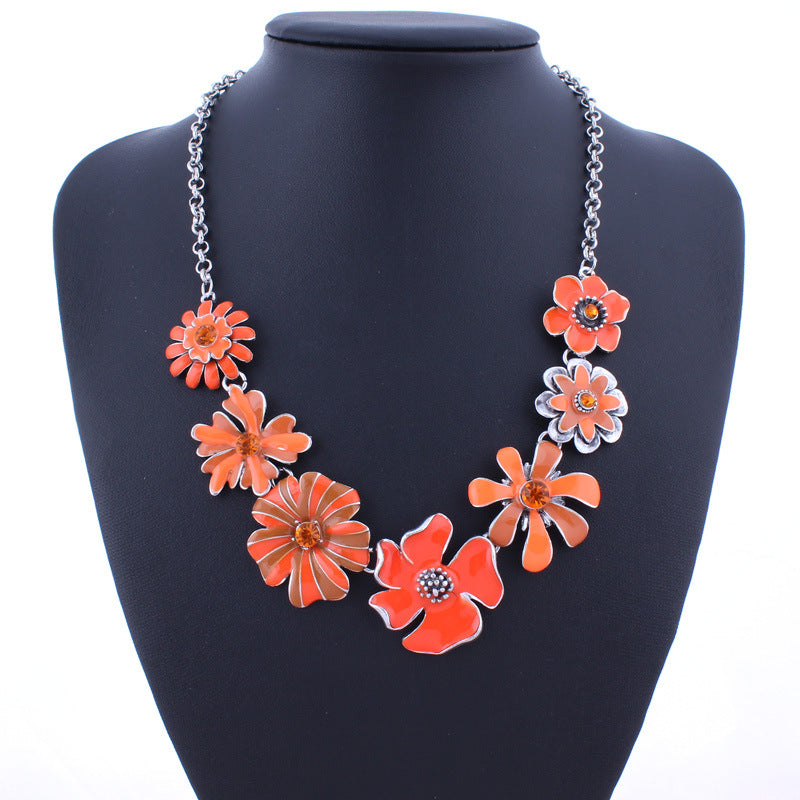 Colorful Gradient Floral Necklace-Orange-Theone Apparel