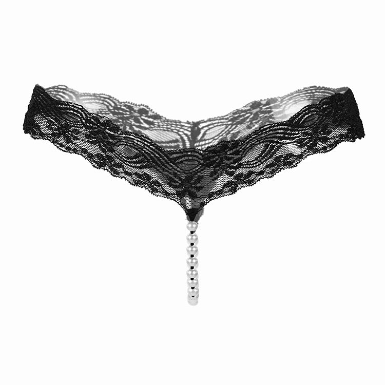 Floral Filigree Pearl Pocket G String-Black-Theone Apparel
