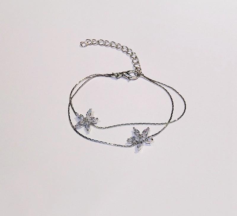 Floral Fix Double Chain Bracelet-Silver-Theone Apparel