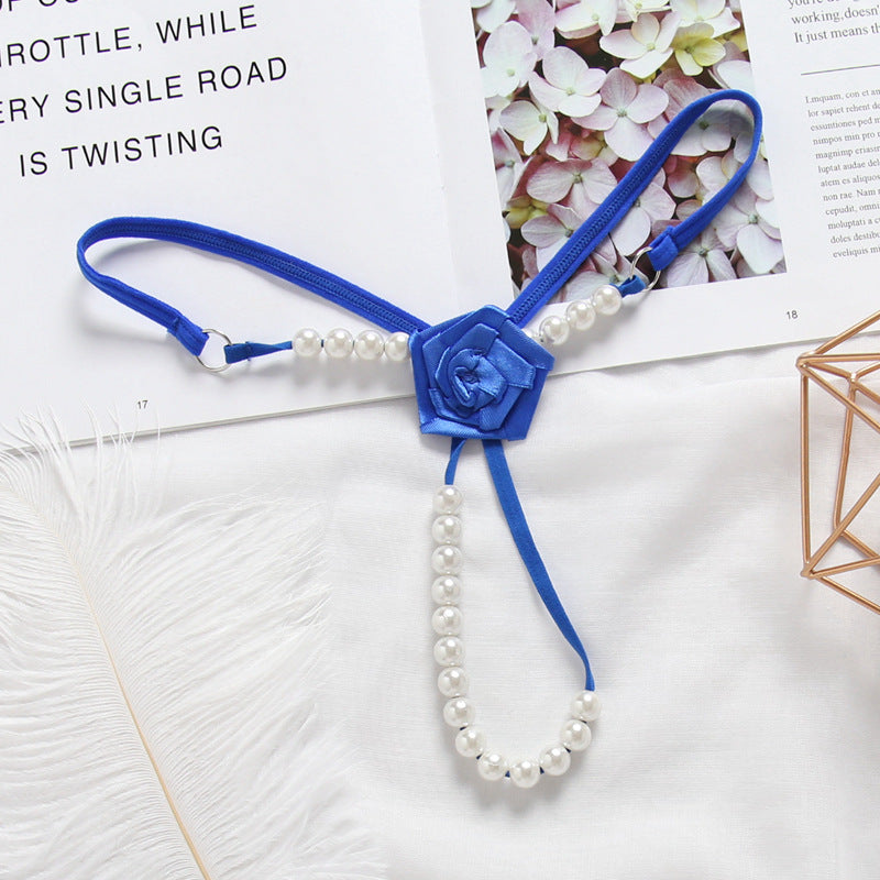 Flower Bud Pearl Strand G String-Blue-Theone Apparel