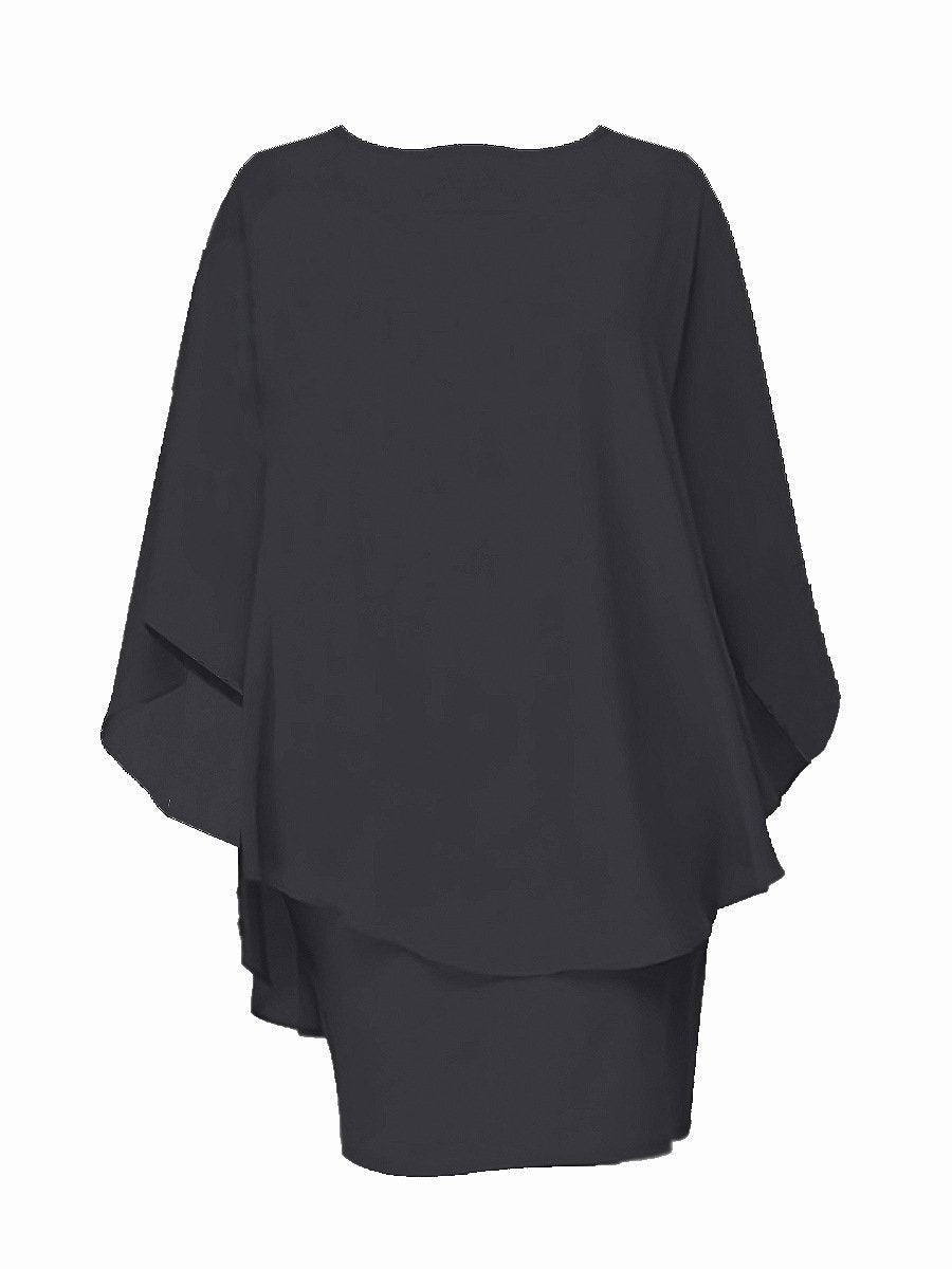 Flowing Layers Cape Style Dress-Black-Theone Apparel