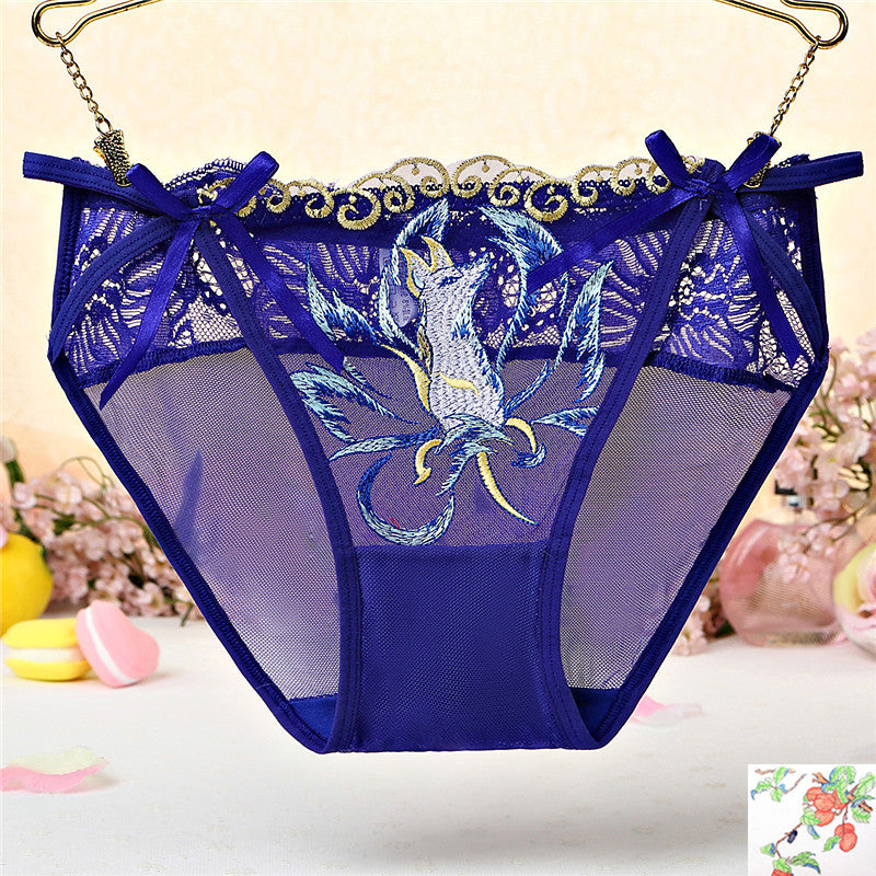 Fox Print See Through Mesh Panties-Blue-Theone Apparel