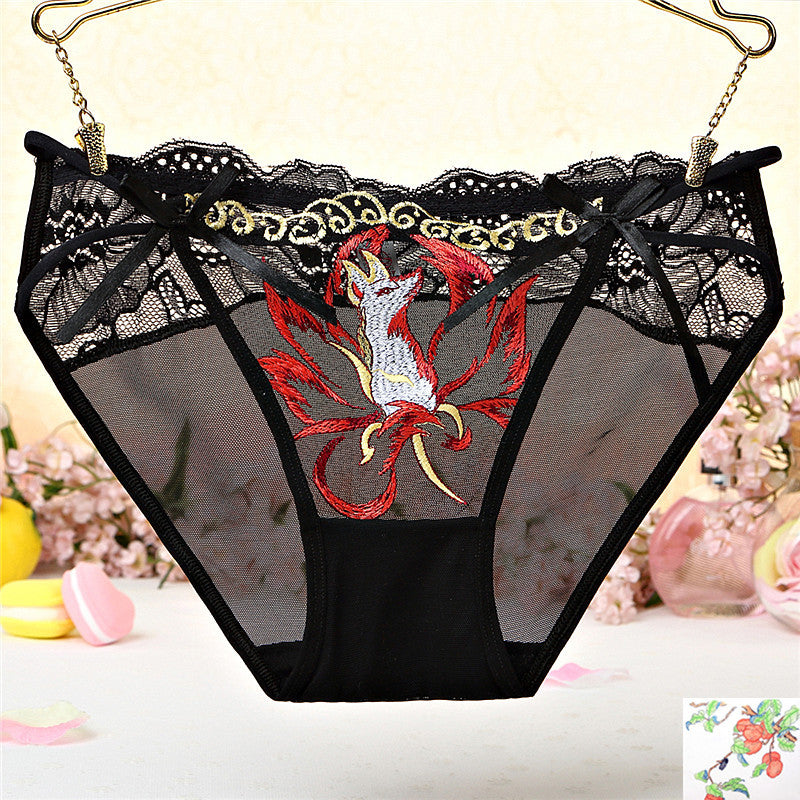 Fox Print See Through Mesh Panties-Black-Theone Apparel