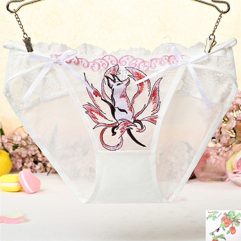 Fox Print See Through Mesh Panties-White-Theone Apparel