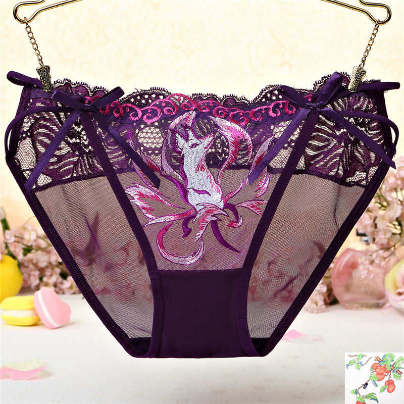 Fox Print See Through Mesh Panties-Purple-Theone Apparel