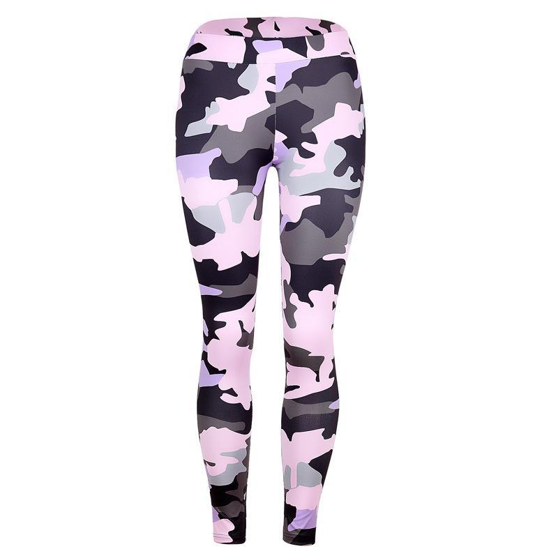 Grayscale Camo Print Gym Leggings-Pink-Theone Apparel