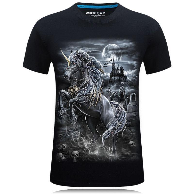 Halloween Scene White Unicorn Shirt-Black-Theone Apparel