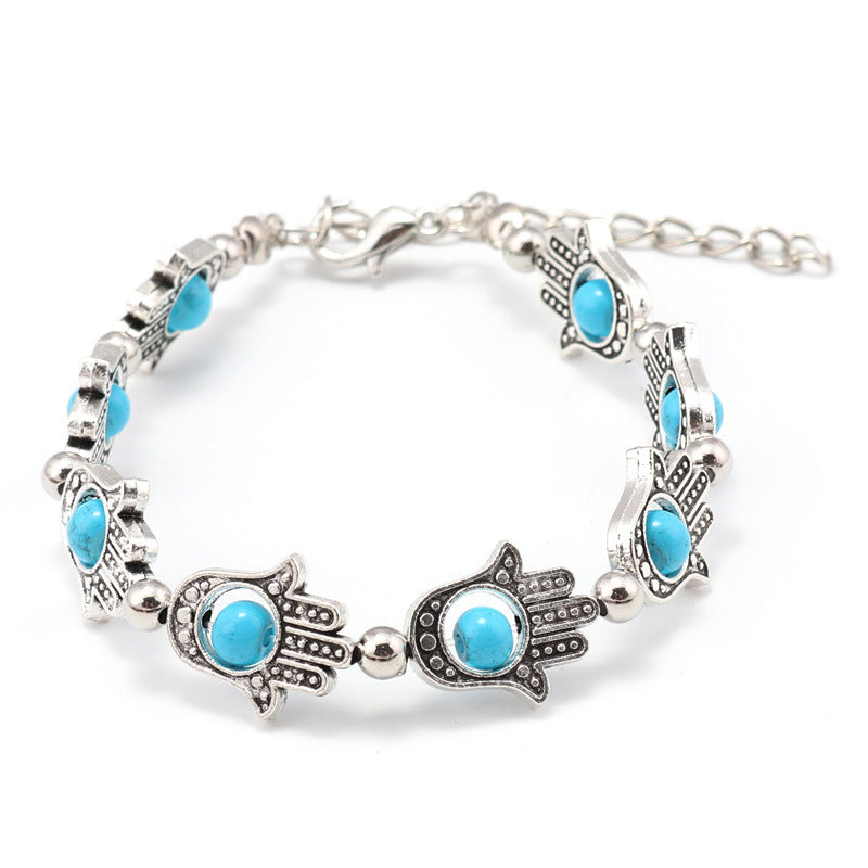 Hamsa Metal Charm Bracelet-Light Blue-Theone Apparel