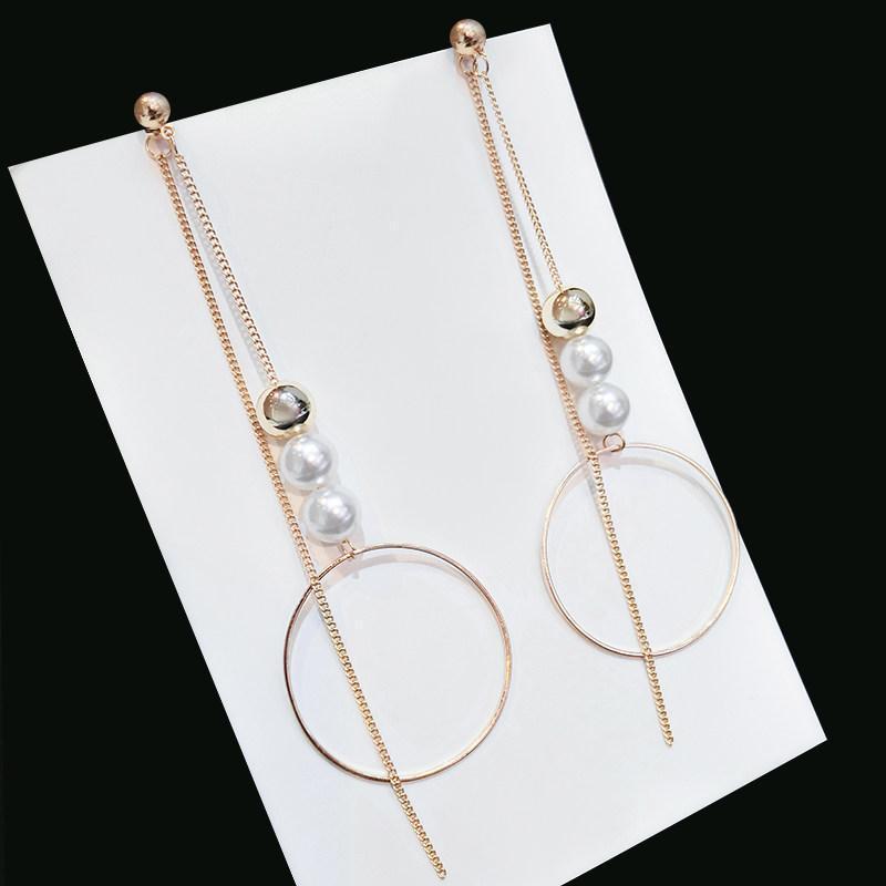 Hanging Hoop Pearl Bead Earrings-Gold-Theone Apparel