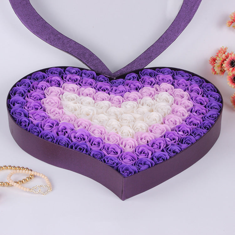 Heart Shape Box with 100 pc Artificial Floral Roses-Purple-Theone Apparel