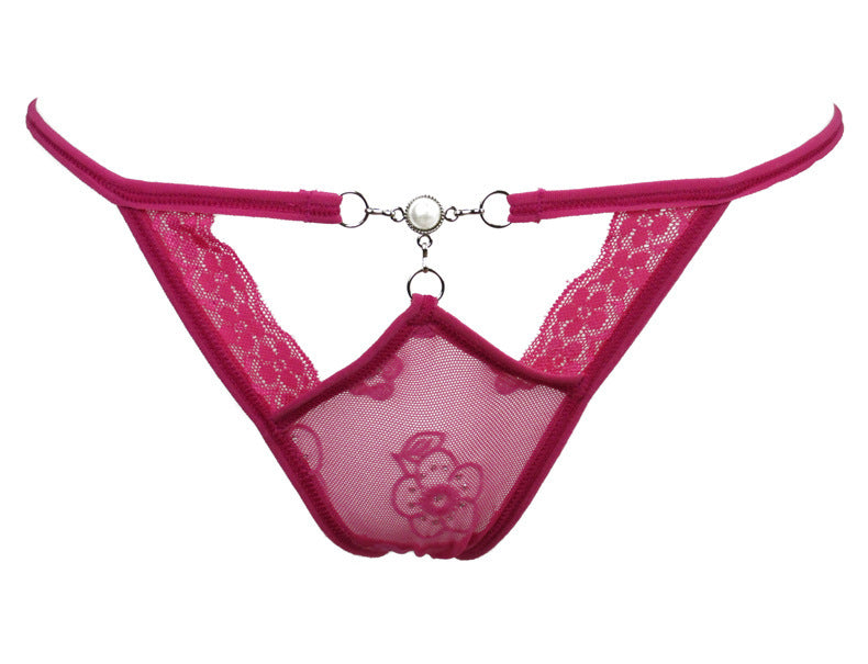High Waist Cutout Thong with Jeweled Center-Rose Red-Theone Apparel