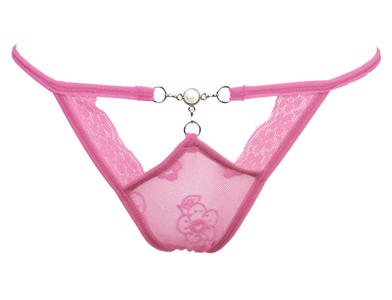 High Waist Cutout Thong with Jeweled Center-Pink-Theone Apparel