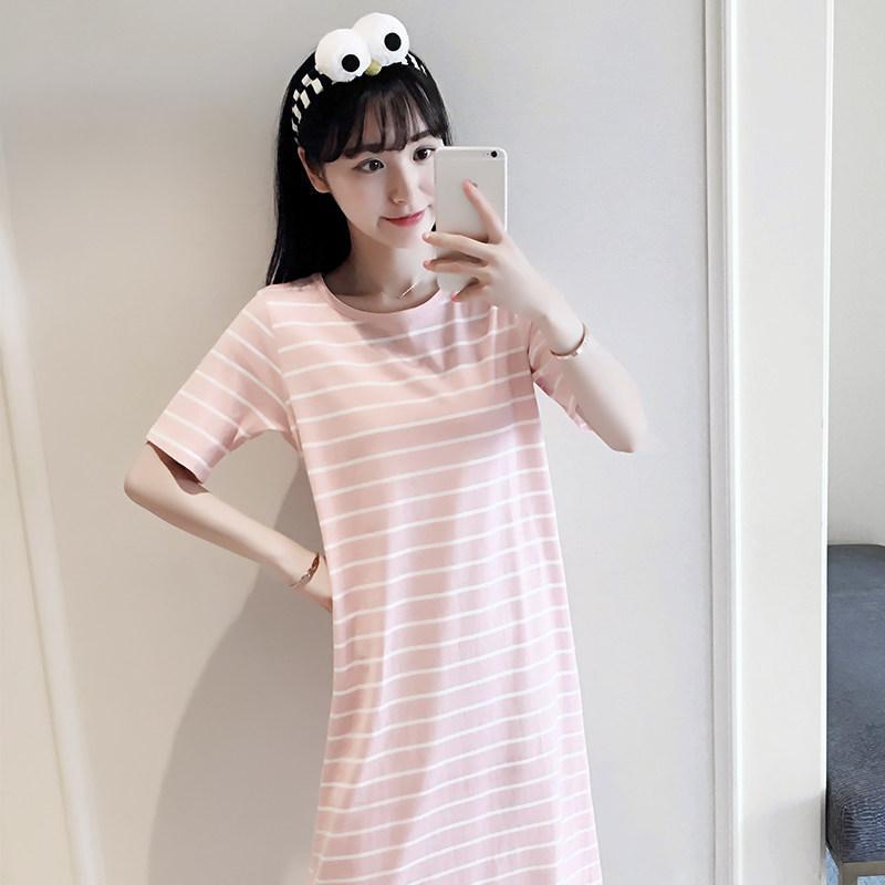 Horizontal Striped Sleeveless Casual Dress-Pink 2-Theone Apparel
