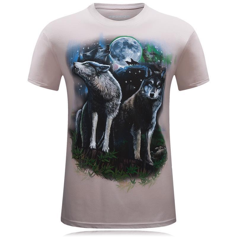 Howling Wolf Duo Scenery Shirt-Khaki-Theone Apparel