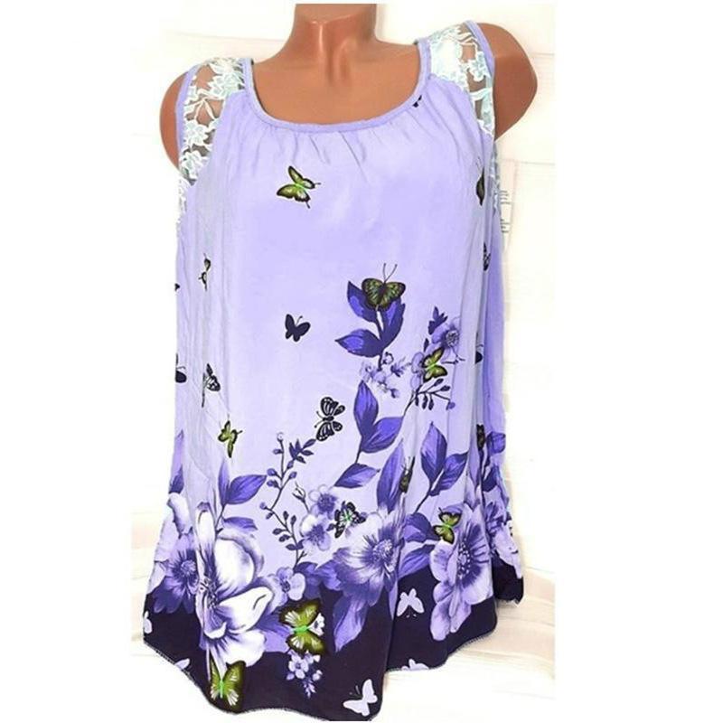 Lace Cutout Butterfly Print Top-Theone Apparel