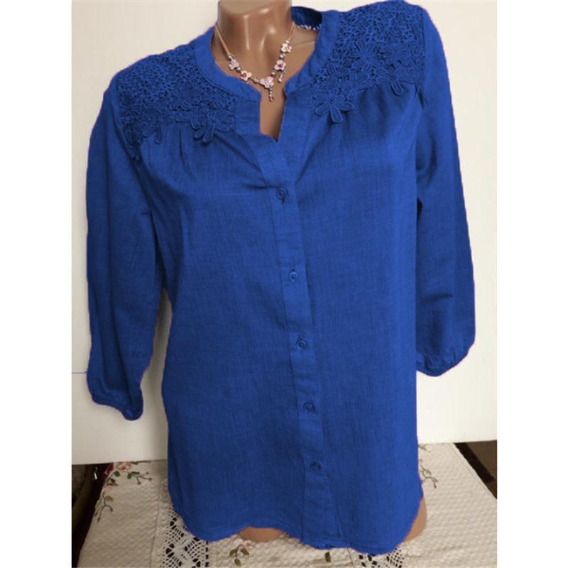 Lace Embroidery Button Up Blouse-Theone Apparel