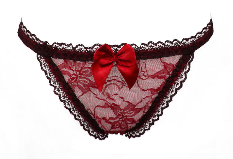 Lace Front Transparent Thong with Chain String-Red-Theone Apparel
