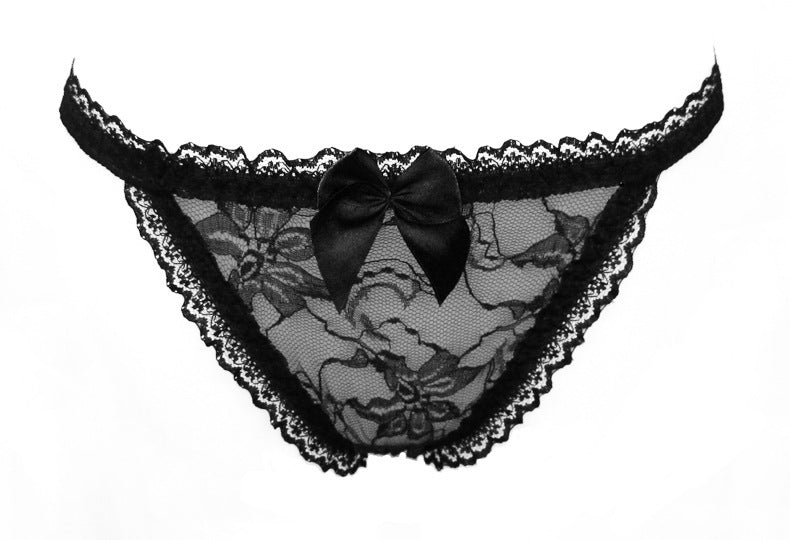 Lace Front Transparent Thong with Chain String-Black-Theone Apparel