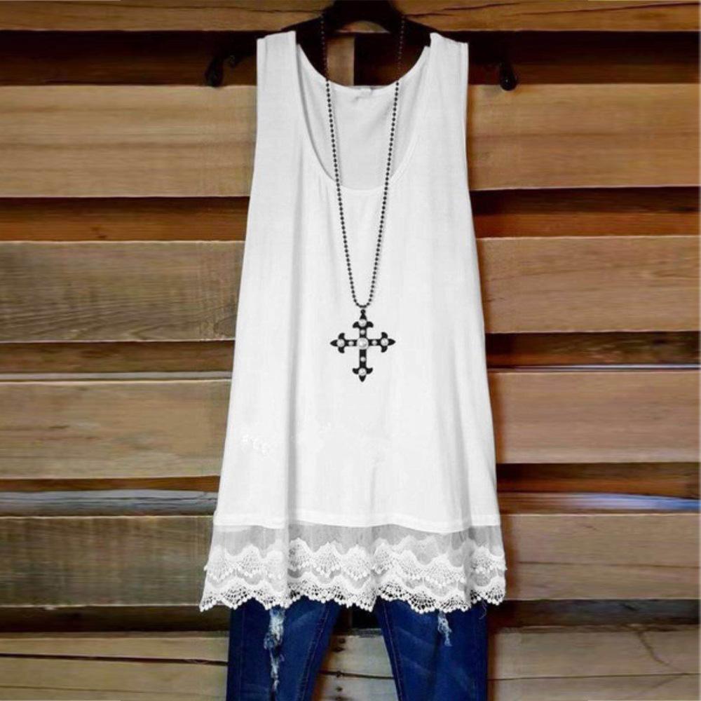 Lace Hem Loose Fit Tank Top-Theone Apparel
