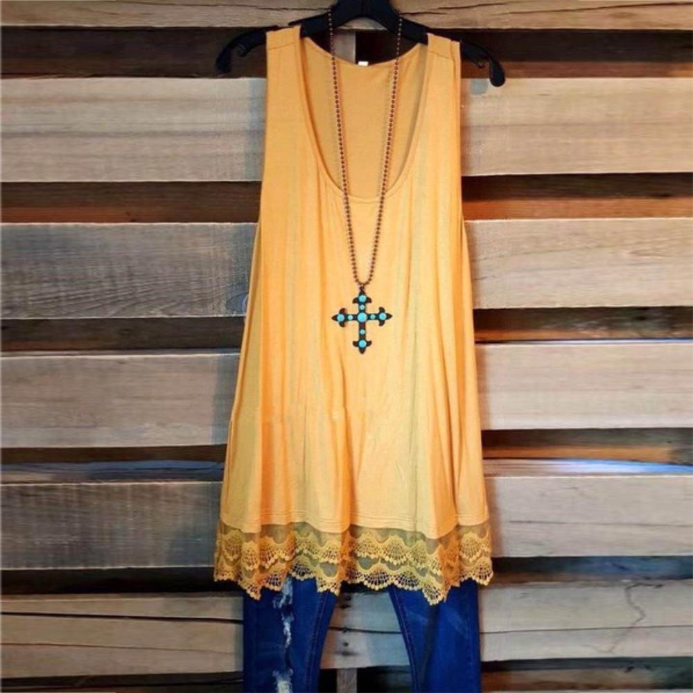 Lace Hem Loose Fit Tank Top-Theone Apparel