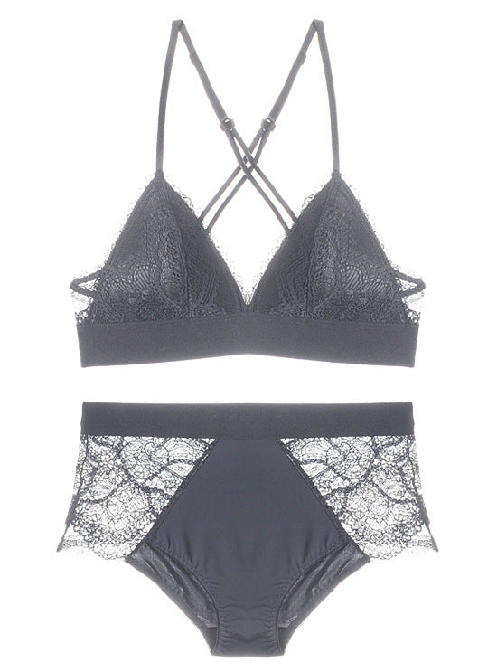 Lace Layover Bralette and Panty Set-Black-Theone Apparel