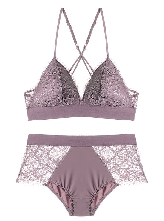 Lace Layover Bralette and Panty Set-Light Purple-Theone Apparel