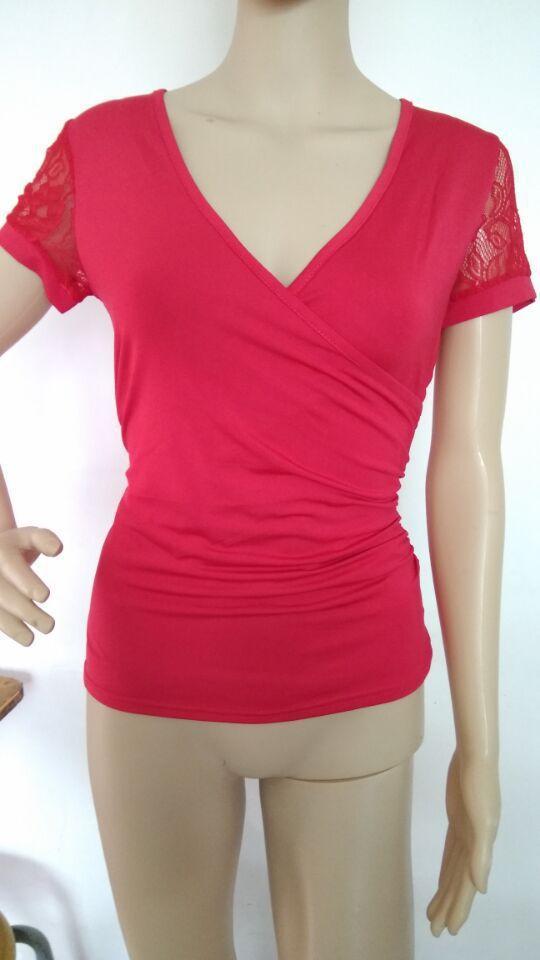 Lacy Cutout Cap Sleeve Wrap Top-Red-Theone Apparel