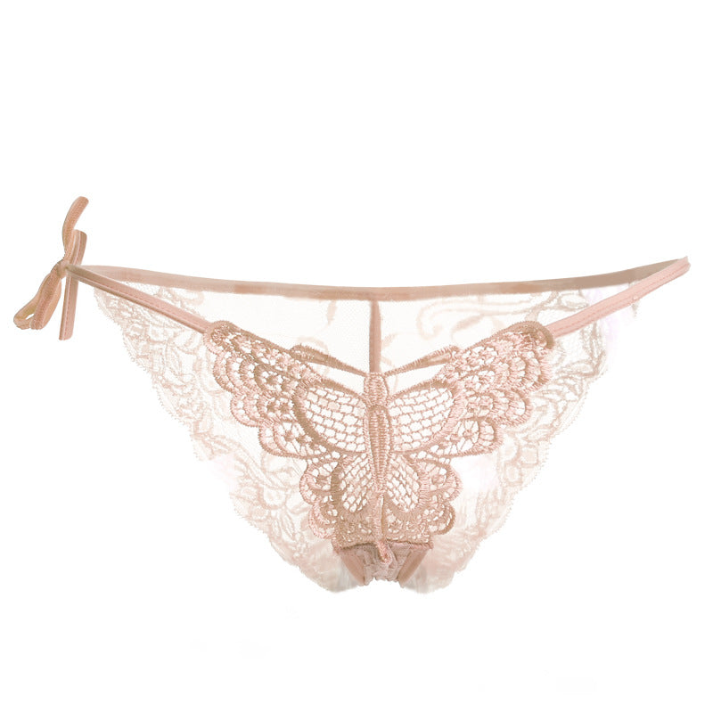 Lacy Embroidered Butterfly Tie Panty-Nude-Theone Apparel