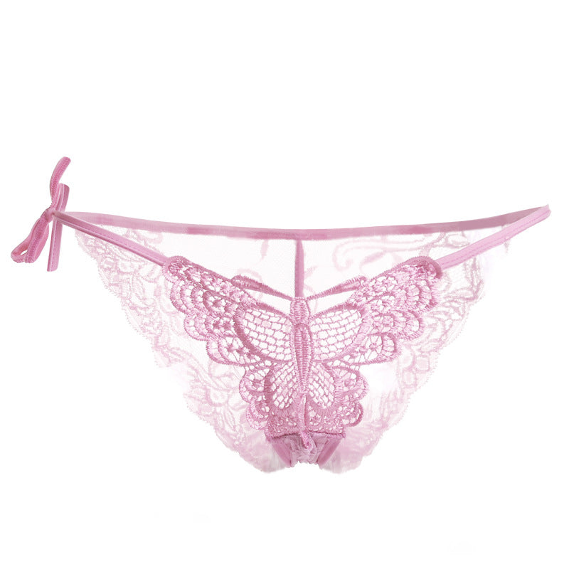 Lacy Embroidered Butterfly Tie Panty-Pink-Theone Apparel