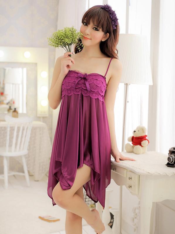 Lacy Ruffles Babydoll Nightie-Purple-Theone Apparel