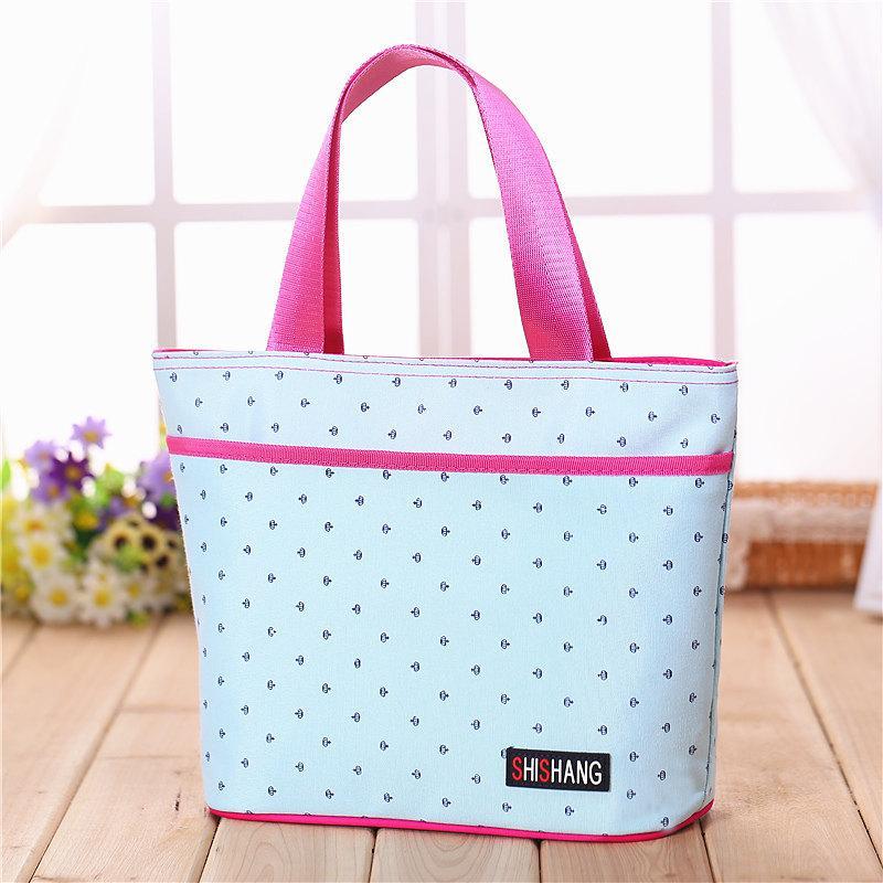 Large Preppy Print Tote Bag-Lake Blue-Theone Apparel