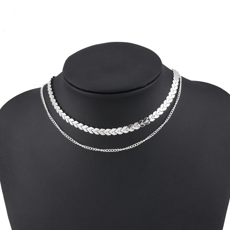 Leaf Inspired Double Strand Choker-Silver-Theone Apparel